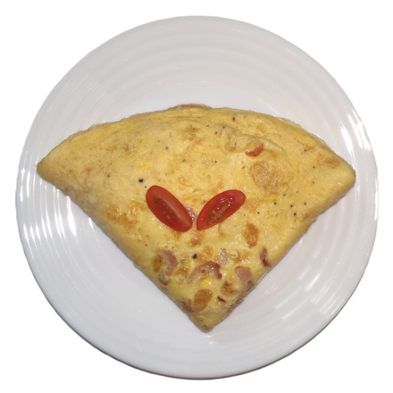 ✰ (T4) - Vaječná omeleta se sýrem, cibulkou a šunkou (ze 2 vajec) - Servis